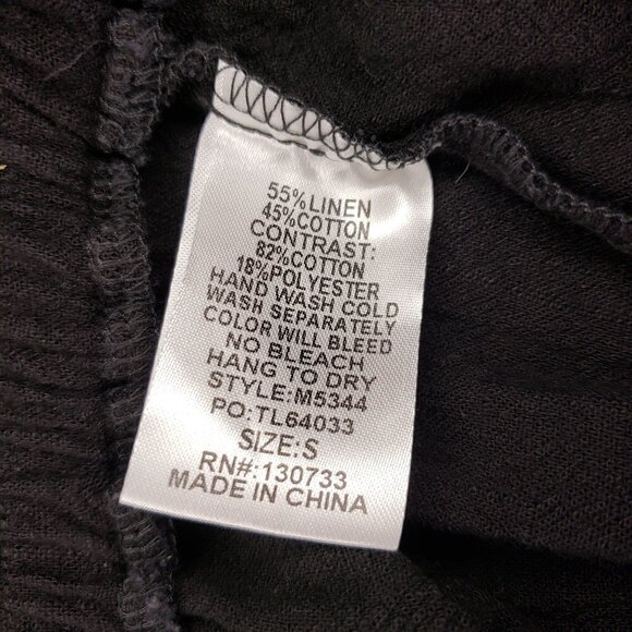 Umgee Black Linen Blend Elastic Waistband & Drawstring Shorts W/ Pockets Small - Picture 5 of 5